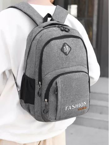 Men Letter Graphic Backpack - Grey