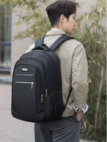 Men Minimalist Metal Patch Laptop Backpack