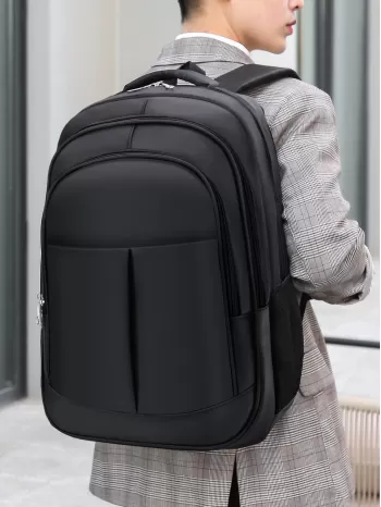 Men Zip Front Laptop Backpack - Large,Black