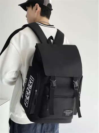 Stylish Men Letter Graphic Buckle Decor Flap Backpack